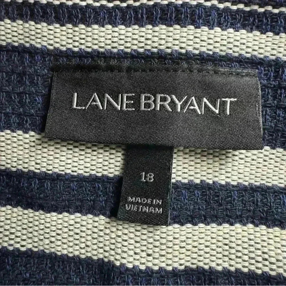 Lane Bryant Women’s Size 18 Blue Striped Hobo Fringe Open Drape Front Cardigan - Picture 9 of 12